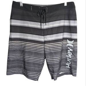 Hurley Phantom Gray & Black Ombre Striped Board Shorts Trunks 30 Mens S
